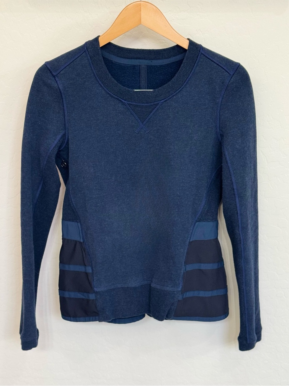 Lululemon Ruffled Up Pullover Heathered Inkwell Blue Cotton Fleece Size 8